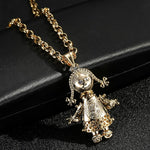 Load image into Gallery viewer, GOLD RAG DOLL PENDANT CLEAR STONES