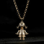 Load image into Gallery viewer, GOLD RAG DOLL PENDANT CLEAR STONES