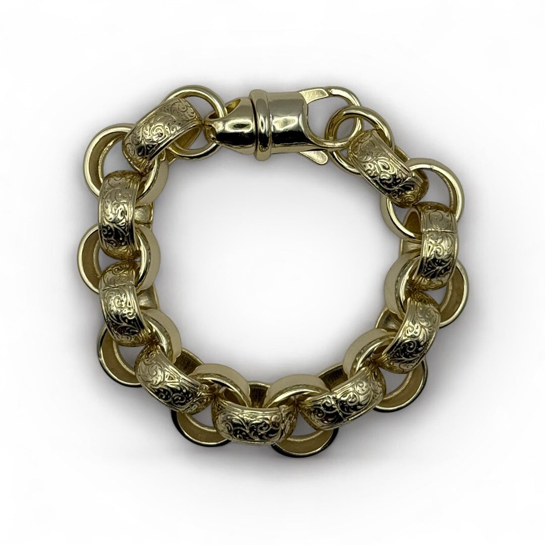 14MM GOLD FILLED ORNATE PATTERNED BELCHER CHAIN AND BRACELET SET - FULLY WELDED