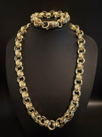 Load image into Gallery viewer, 14MM GOLD FILLED ORNATE PATTERNED BELCHER CHAIN AND BRACELET SET - FULLY WELDED
