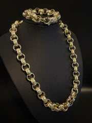 14MM GOLD FILLED ORNATE PATTERNED BELCHER CHAIN AND BRACELET SET - FULLY WELDED