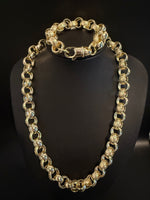 Load image into Gallery viewer, 14MM GOLD FILLED ORNATE PATTERNED BELCHER CHAIN AND BRACELET SET - FULLY WELDED
