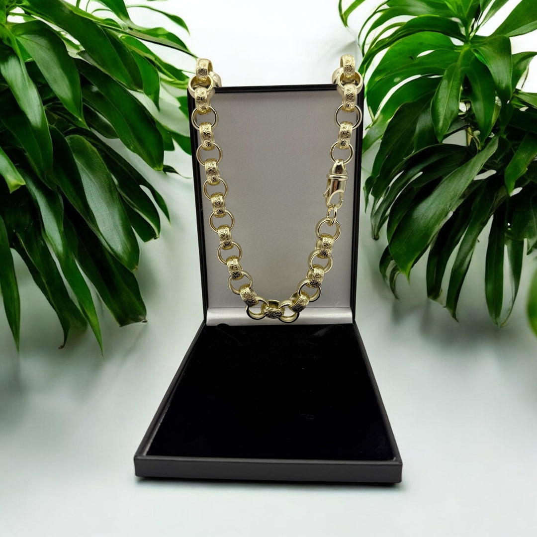 14MM GOLD FILLED ORNATE PATTERNED BELCHER CHAIN AND BRACELET SET - FULLY WELDED