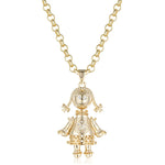 Load image into Gallery viewer, GOLD RAG DOLL PENDANT CLEAR STONES
